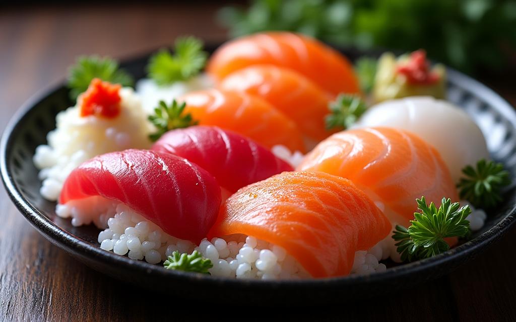 豊洲市場から直送された鮮魚を使った寿司と刺身の盛り合わせ